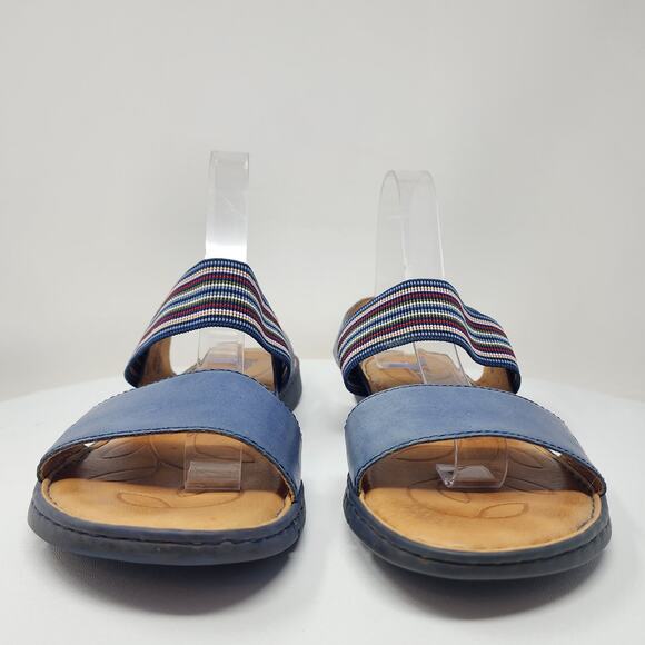 Born Parson Flat Sandals Women 10M Blue Leather Striped Elastic Comfort Shoes - Picture 4 of 15